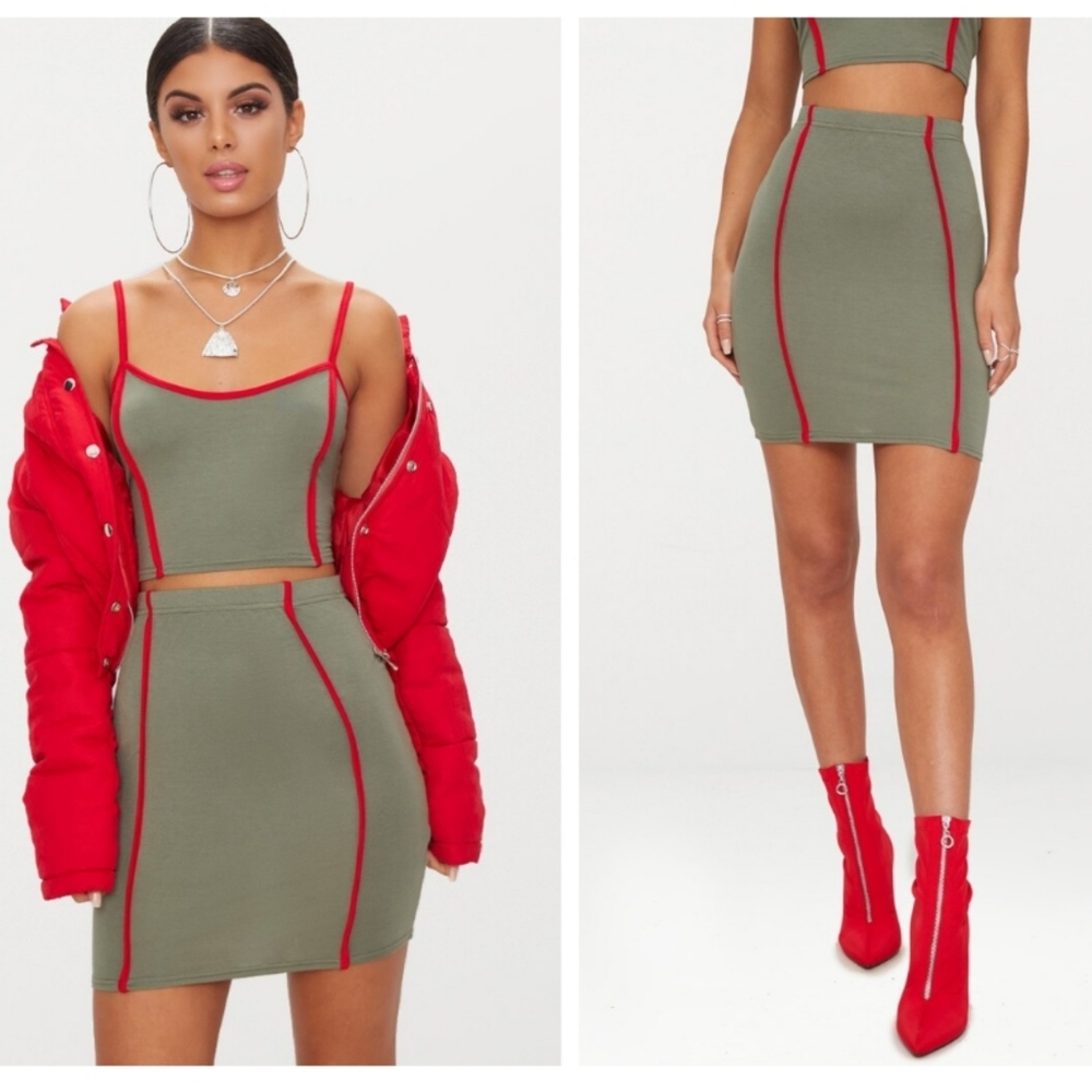 Prettylittlething Khaki Mini Skirt Size US 8